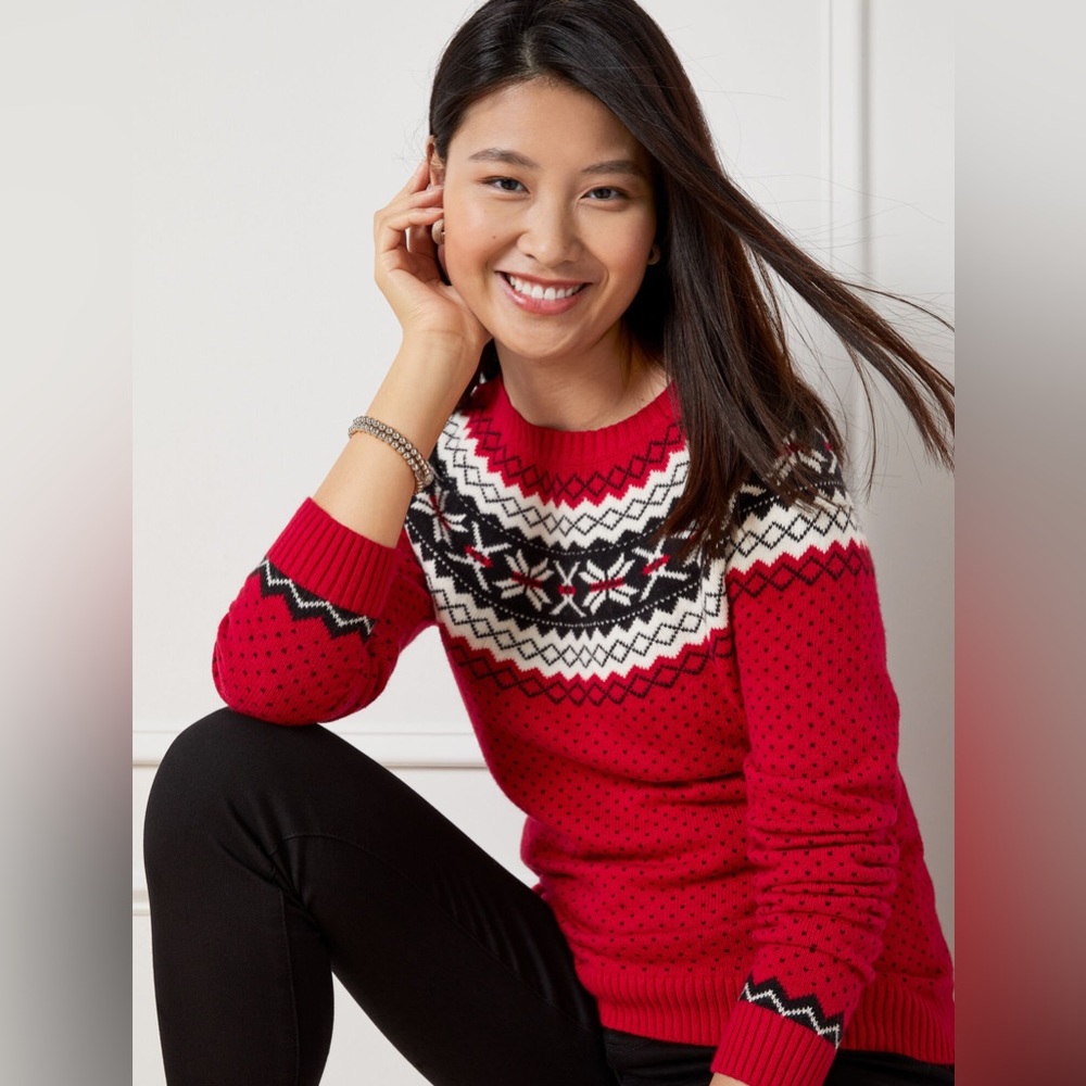TALBOTS HOLIDAY YOKE FAIR ISLE CREWNECK SWEATER | Size Petite Small